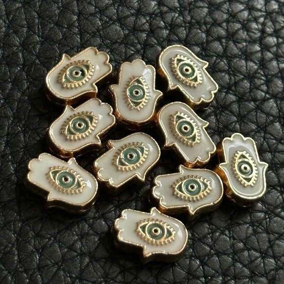 Evil Eye Hamsa Charms – White & Gold with Teal Eye New - Picture 6 of 6